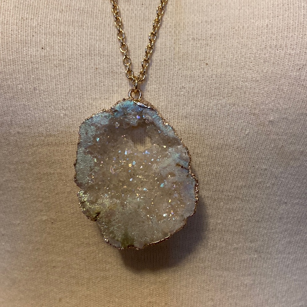 Beautiful white iridescent druzy necklace